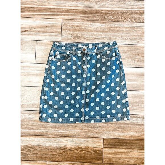 Boden Classic Polka Dot Denim Skirt, Size 10 - Picture 1 of 4